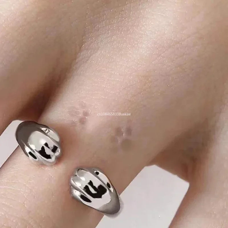 1pcs Cat Paw Print Ring Fantastic Cat Imprint Silver Color Simple Style Design Women's Rings Cute Women Party Gift Jewelry Boho