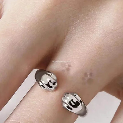 1pcs Cat Paw Print Ring Fantastic Cat Imprint Silver Color Simple Style Design Women's Rings Cute Women Party Gift Jewelry Boho